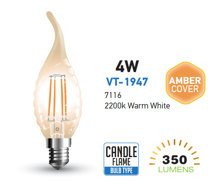 Lampadina led vintage torciglione filamento ambrata fiamma twist E14 4W V Tac VT-1947 7116