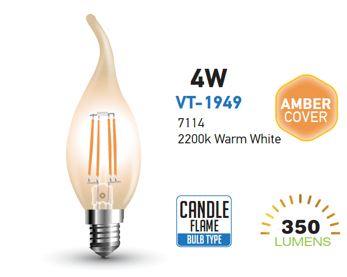 Lampadine led vintage candela fiamma filamento ambrata E14 4W V Tac VT-1949 7114