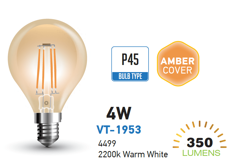 Lampadine led vintage ambrata filamento miniglobo E14 4W P45 V Tac VT-1953 4499