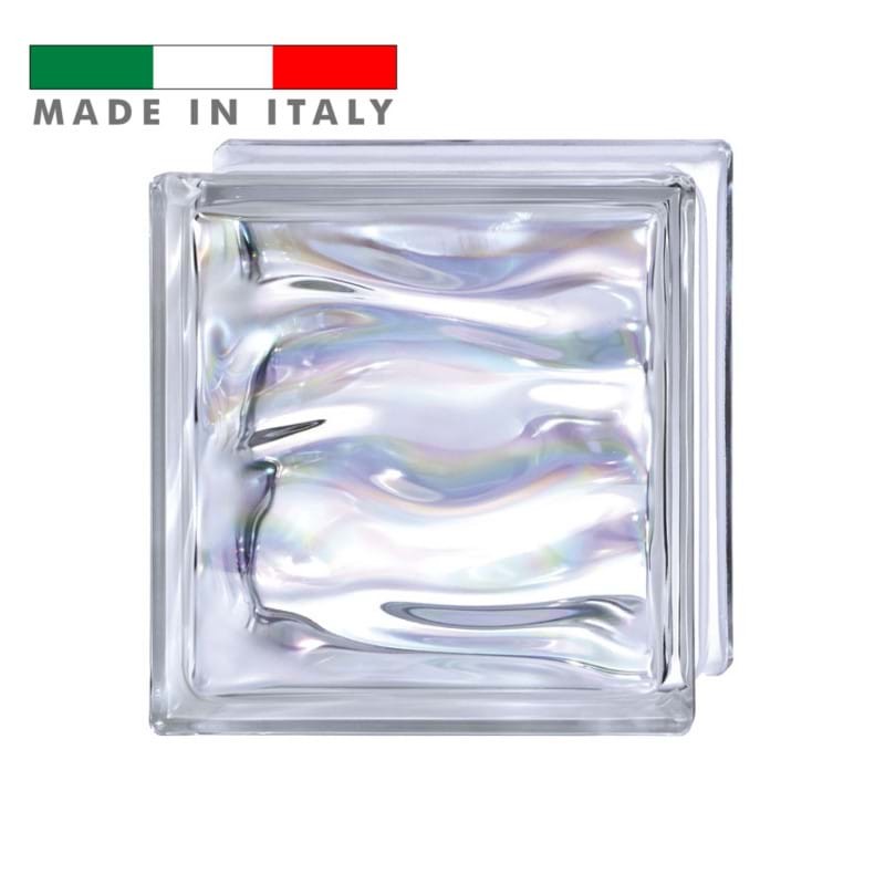 Vetromattone ondulato vetrocemento mattone vetro Perlato Agua prestige Bormioli 19X19X8
