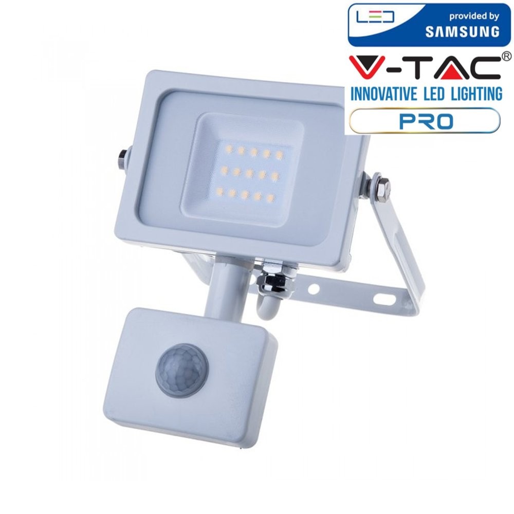 Faretti led 30W sensore movimento e crepuscolare slim bianco esterno Samsung chip IP65 Luce bianca fredda 6400K V TAC PRO VT-30-S 459