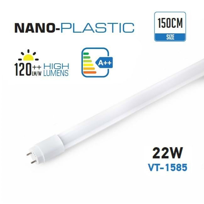 NEON A LED TUBO 150 CM 22W G13 T8 HIGH LUMENS NANO PLASTICA V TAC VT-1585  6306/6307/6308
