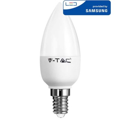 LAMPADINE LED E14 C37 4.5W SMD SAMSUNG CANDELA LUCE CALDA 3000K V-TAC VT-255 258