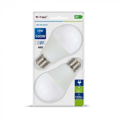 LAMPADINE LED E27 A65 15W SMD BULBO LUCE CALDA 2700K 2 PZ V-TAC VT-2117 7300