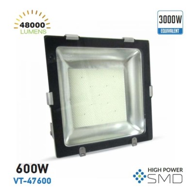 Faro proiettore led 600W IP65 esterno impermeabile nero luce fredda 6000K V Tac VT-47600 5726