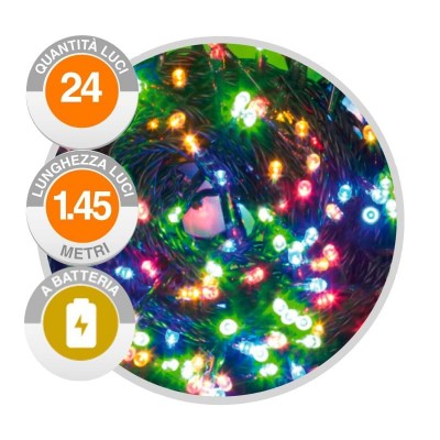 Luci di Natale led catena natalizia a batteria multicolore esterno interno 24 Led IP44 1,45 m controller memory
