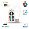 LAMPADINE LED E27 6W=40W RGB-W A60 SMD DIMMERABILE TELECOMANDO LUCE CALDA 2700K V TAC VT-2022 7121